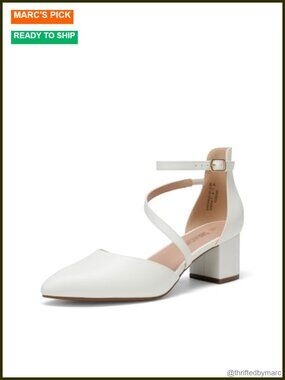 Women's Faux Leather Pointed Toe Block Heel Pumps Ankle Strap Dress Shoes